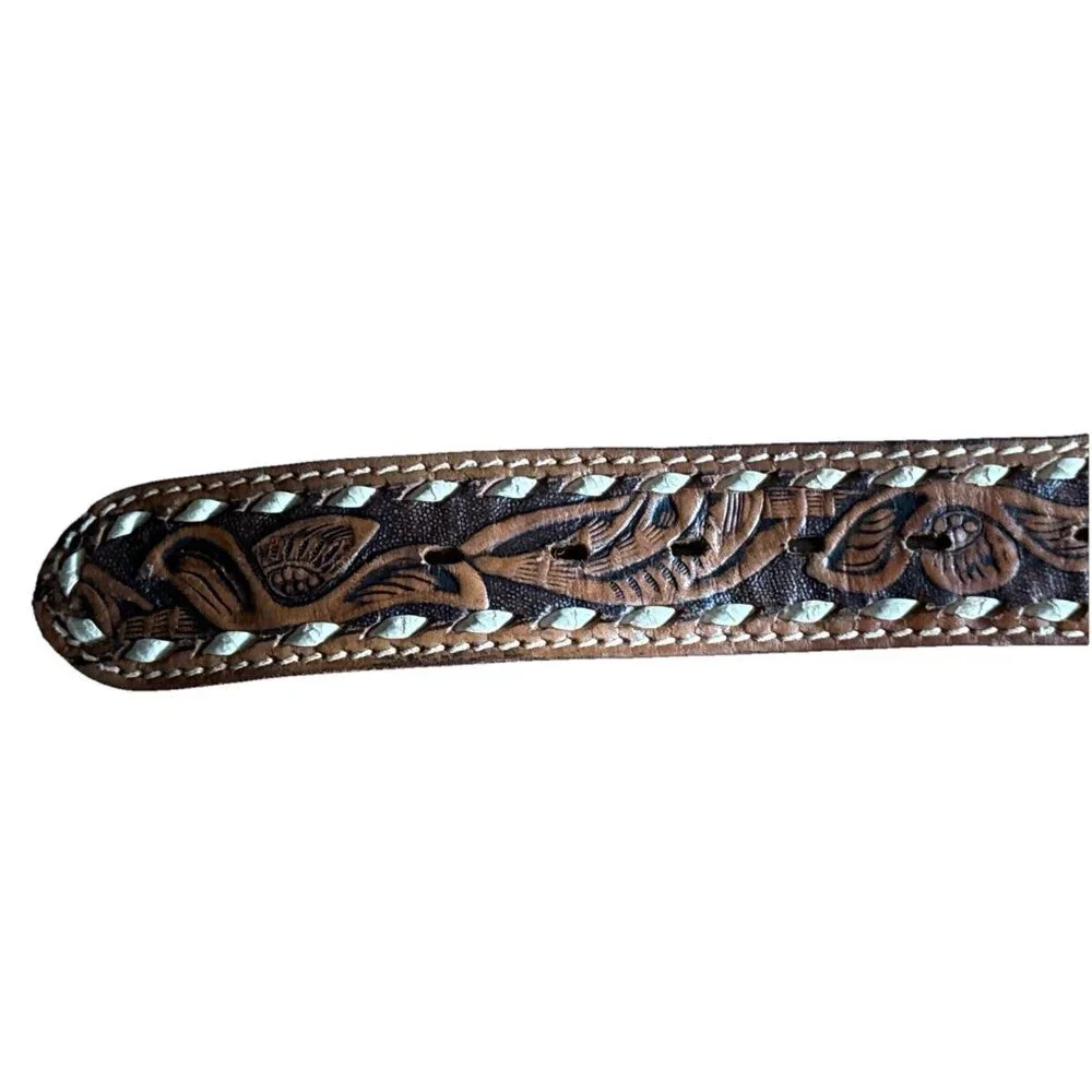 Southwest Clothiers, Inc. Leather Raw Grain Saddle Leather Belt SZ 36 Hand Laced